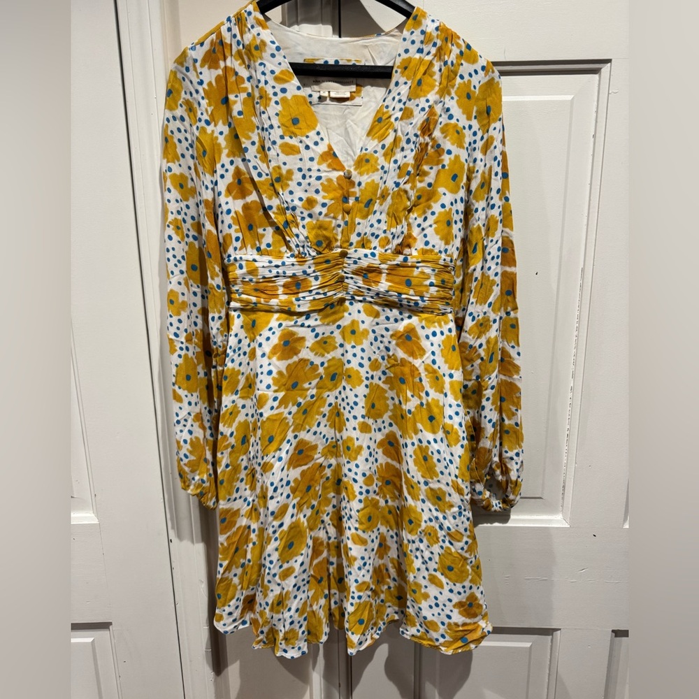 Vera for Anthropology Floral Buttercup Yellow & White Mini Dress